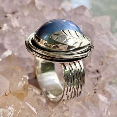 RR 14842 A-(HANDMADE 925 BALI SILVER RINGS WITH blue MABE PEARL)